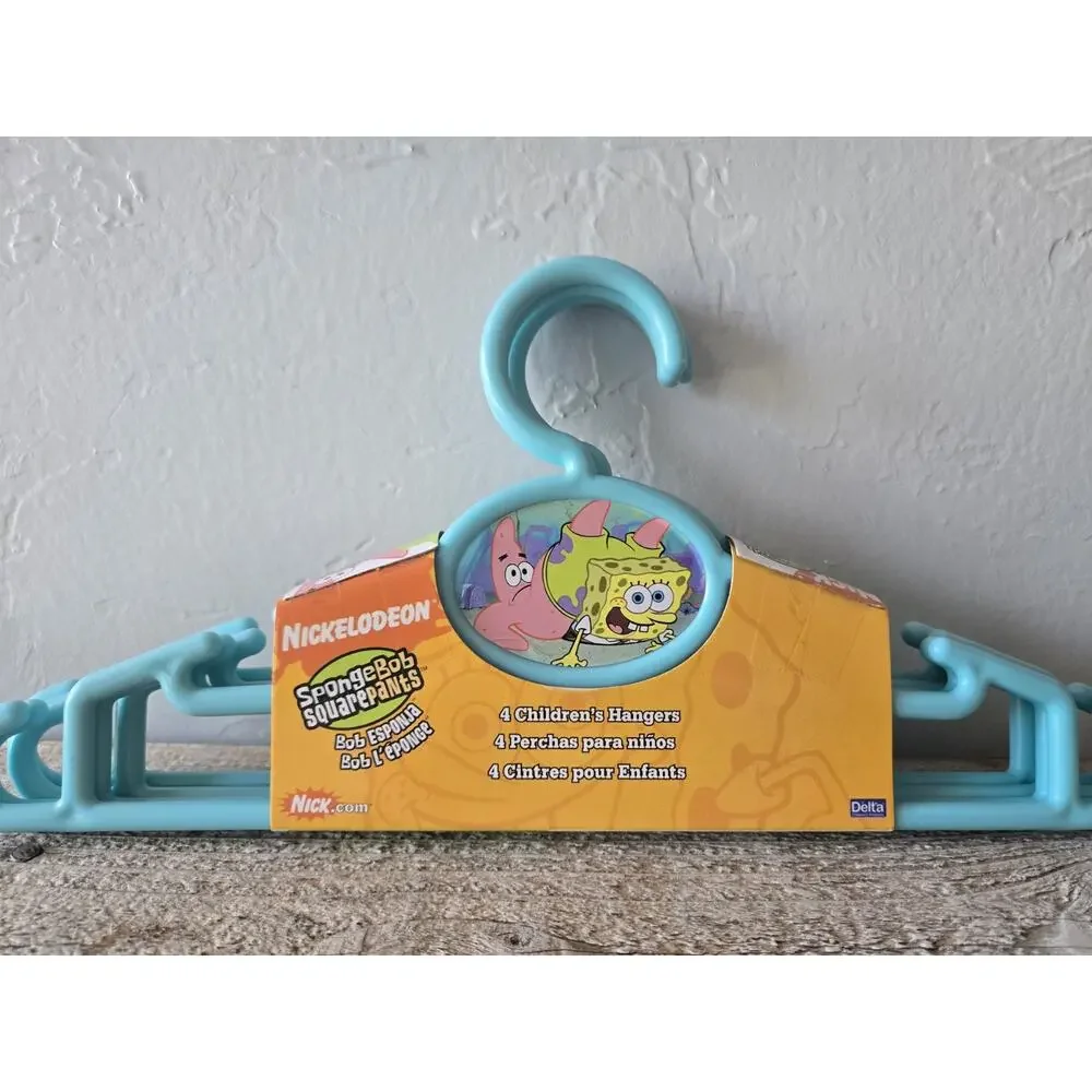 2010 Delta SpongeBob SquarePants Kids Plastic Hangers Set of 4 Blue NOS